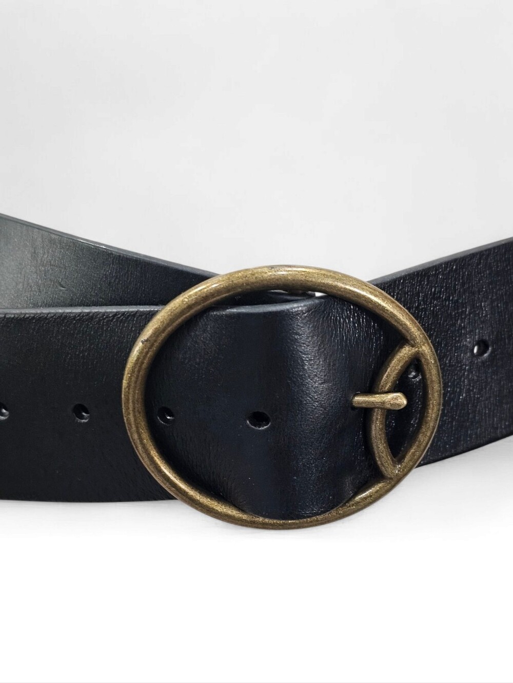ANTHROPOLOGIE Women Black Leather 2-1/4" Wide Circle Buckle Belt XS/S - Picture 2 of 7